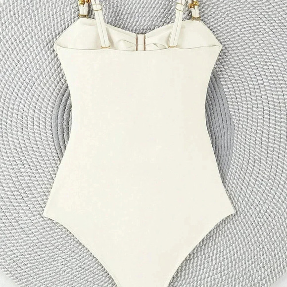 White Sexy Women's Hollow Out Solid Color Daily One-Piece Swimsuit - Picture 3 of 5